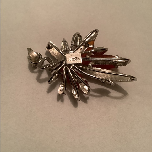 New vintage SILVER autumnal corsage pendant (carnelian?) - Picture 13 of 13